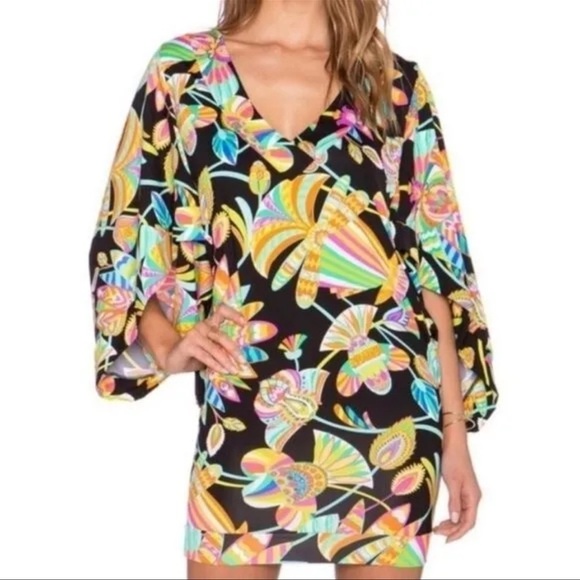 Trina Turk Cover Up Tunic Dress Women Small 6 Bikini Bottom Tahitian Floral B14 - Picture 1 of 13